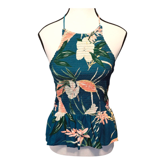 Patrons of Peace Halter Top Womens Size Medium Green Tropical Vacation Resort - Picture 1 of 8